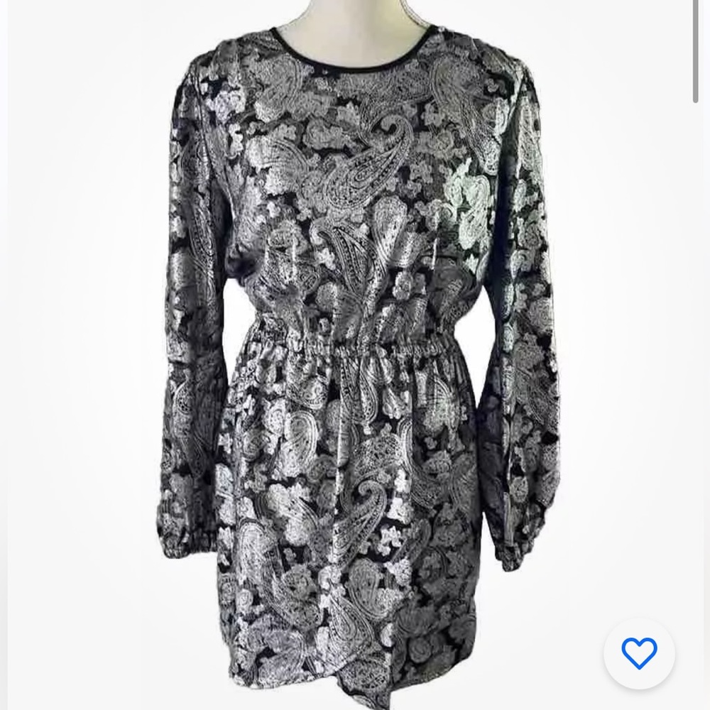 Michael Kors Shimmer Wrap Dress Long Sleeves Elastic Waist Black/Silver NWT Sz L